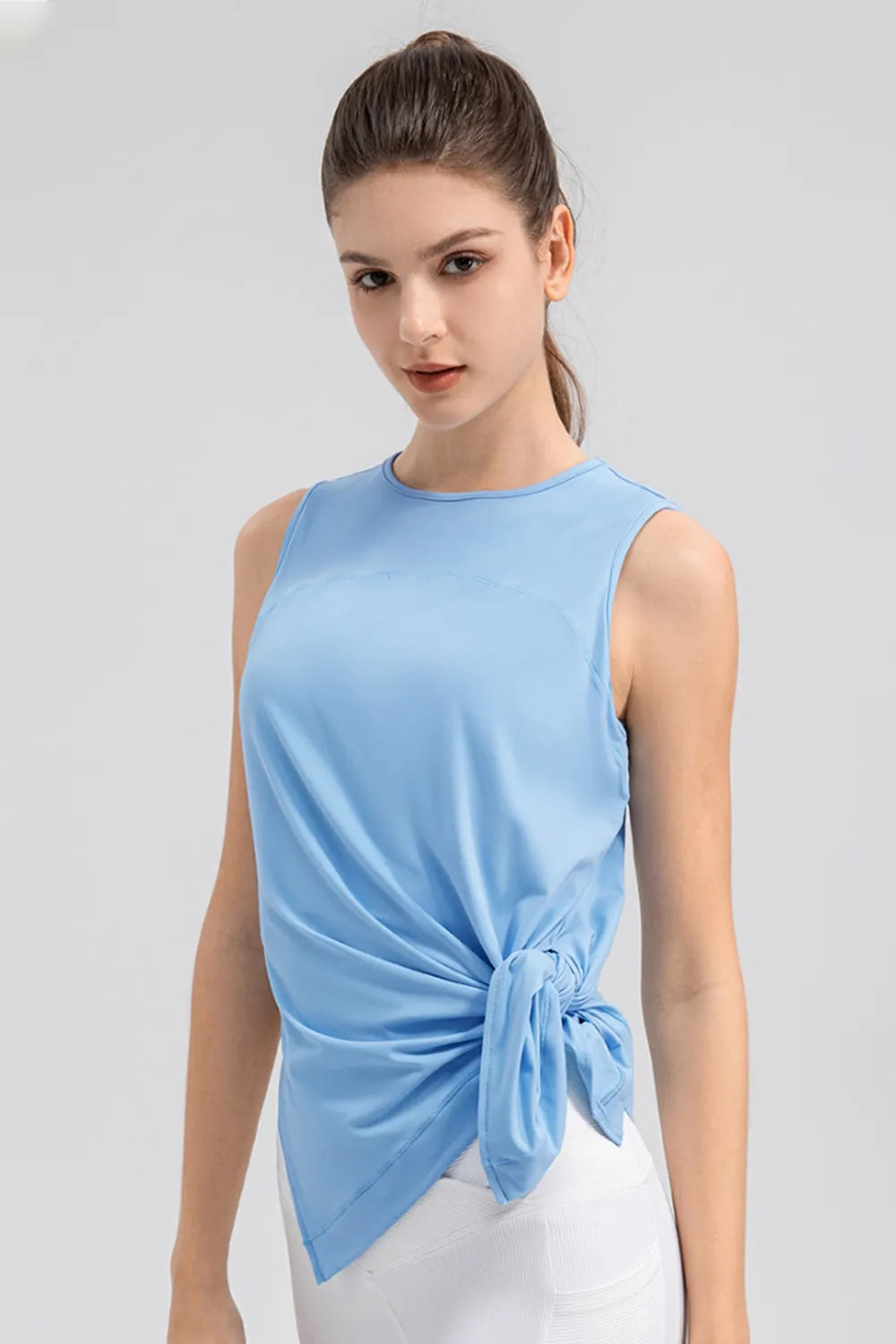 Slit Round Neck Tank - Ladyez
