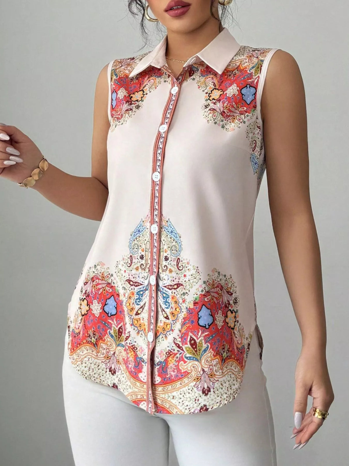 Button Up Sleeveless Shirt