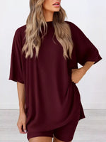 Full Size Relaxed Fit Round Neck Top and Shorts Two-Piece Set Plus Size