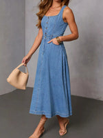 Sleeveless Button-Down Denim Midi Dress