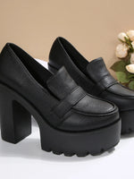 Round Toe Platform Block Heels Pumps - Ladyez