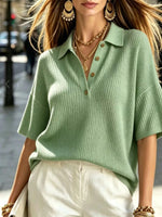 Half Button Waffle Knit Polo Shirt
