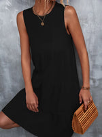 Tiered Round Neck Sleeveless Mini Tank Dress - Ladyez
