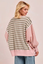 BiBi Stripe Mixed Top With Cut Edge And Reverse Outseam