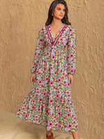 Floral Print V-Neck Bohemian Midi Dress