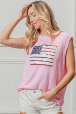 BiBi American Flag Sequins Patch Knit Top