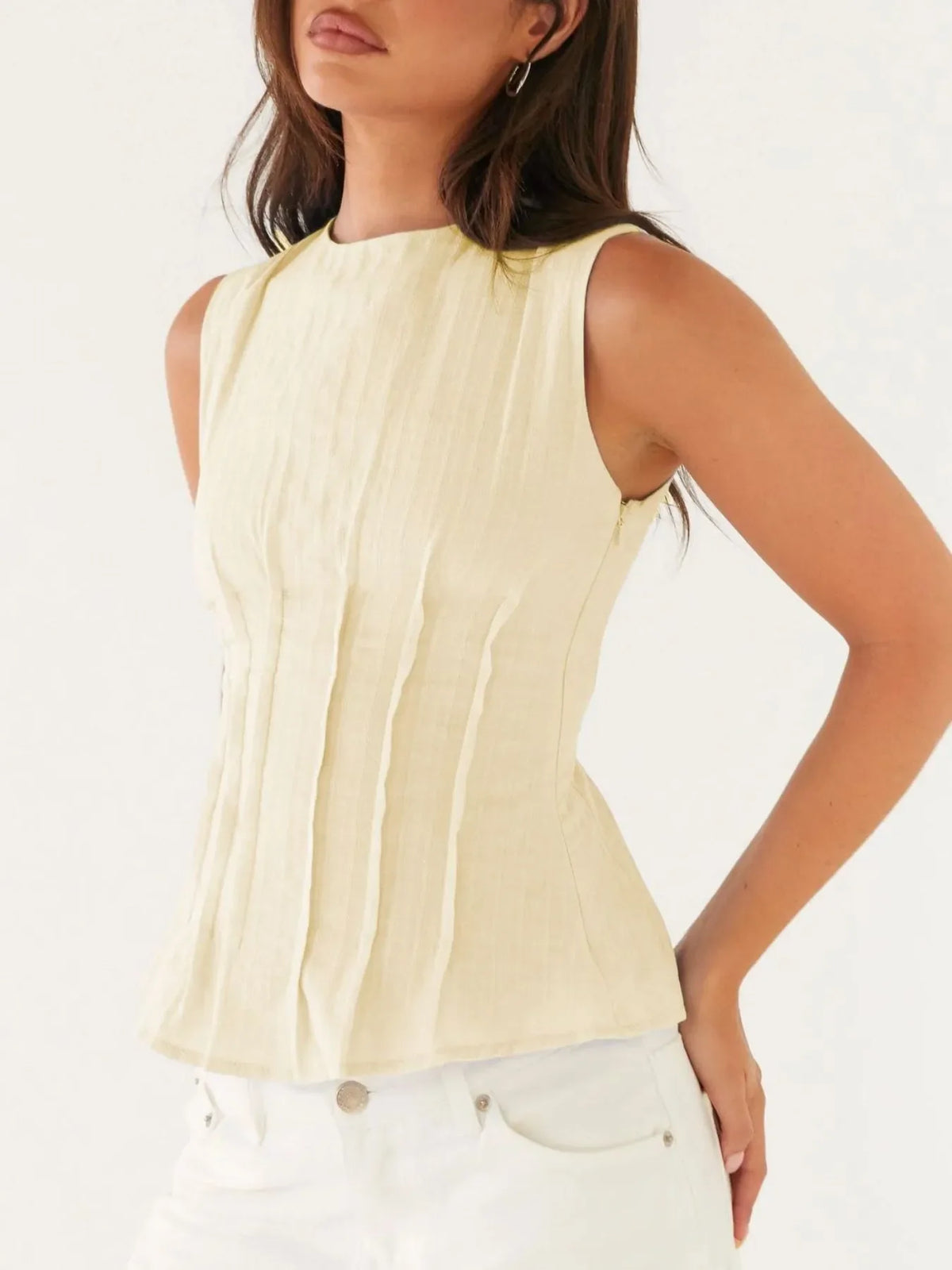 Back Lace Up Sleeveless Top with Cinched Waist Design