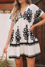 Printed V-Neck Short Sleeve Dress