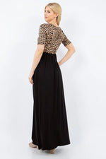 Celeste Full Size Leopard Round Neck Maxi Dress with Pockets Plus Size - Ladyez