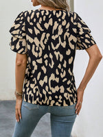 Animal Print Ruffle Sleeve Blouse