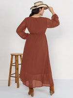 Plus Size Embroidered Tie Neck Long Sleeve Dress - Ladyez