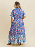 Plus Size Smocked Printed Half Sleeve Midi Dress