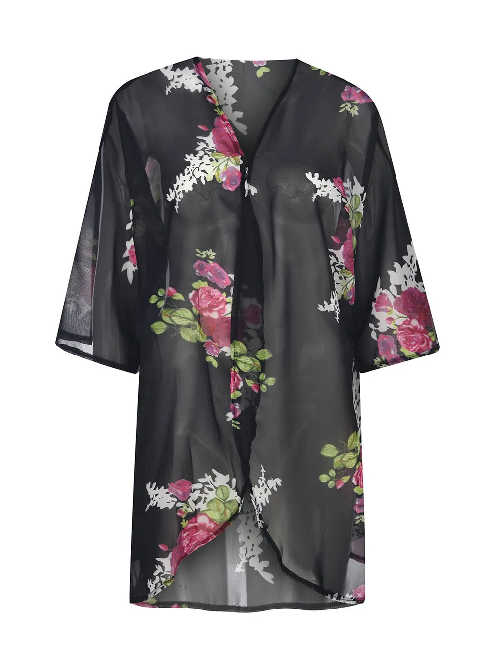 Open Front Half Sleeve Cover-Up - Ladyez
