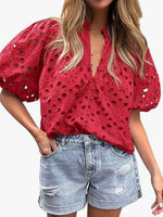 Eyelet Embroidered Puff Sleeve Blouse