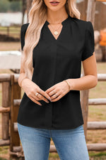 Short Sleeve Notched Blouse - Ladyez