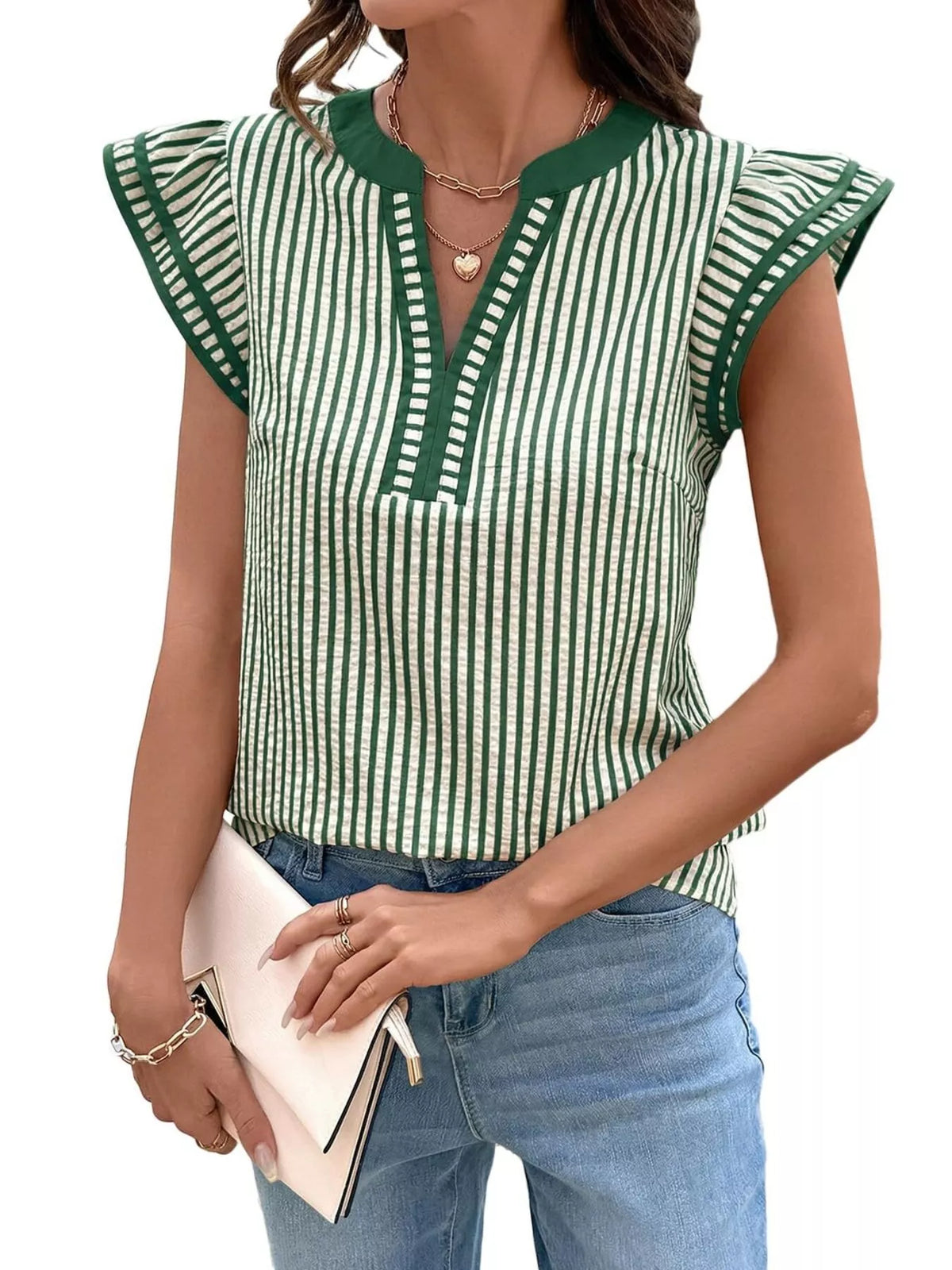 Striped Ruffle Sleeve Blouse