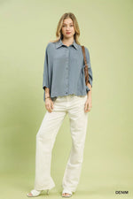 Umgee Oversized Striped Button-Down Shirt
