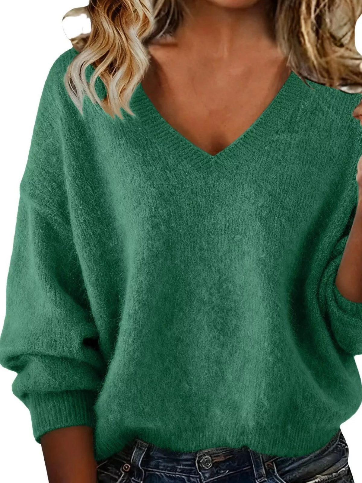 Full Size V-Neck Dropped Shoulder Sweater Plus Size