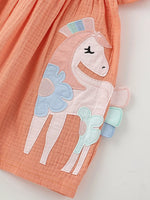 Children's Cute Unicorn Applique Ruffle Sleeve Dress