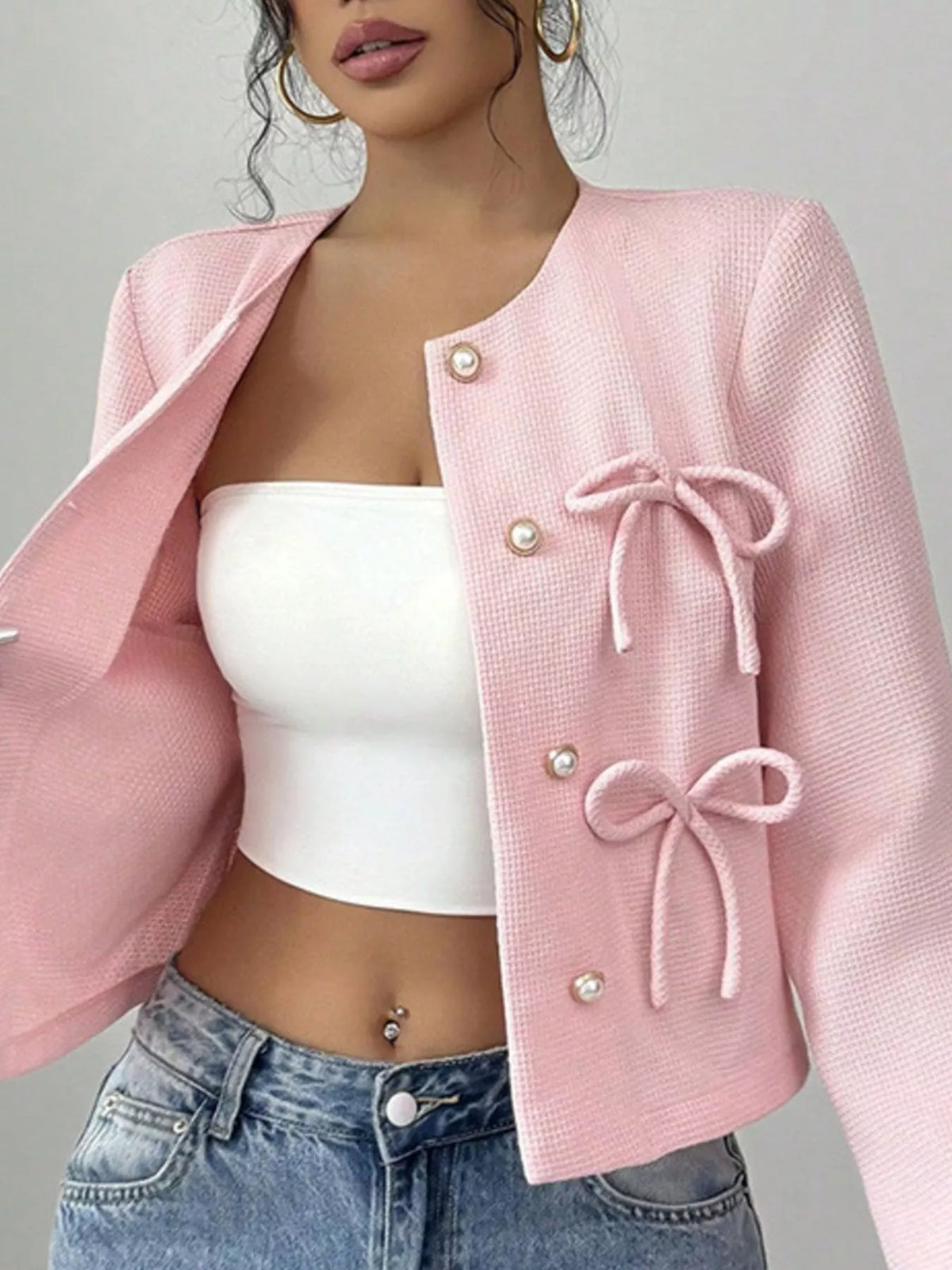 Bow Detail Cropped Outerwear