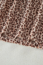 Leopard Print Ribbed Patchwork Half Button Loose Tee Elastic Waist Short 2pcs Set