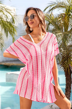 Angel Wings Openwork V-Neck Short Sleeve Cover Up - Ladyez
