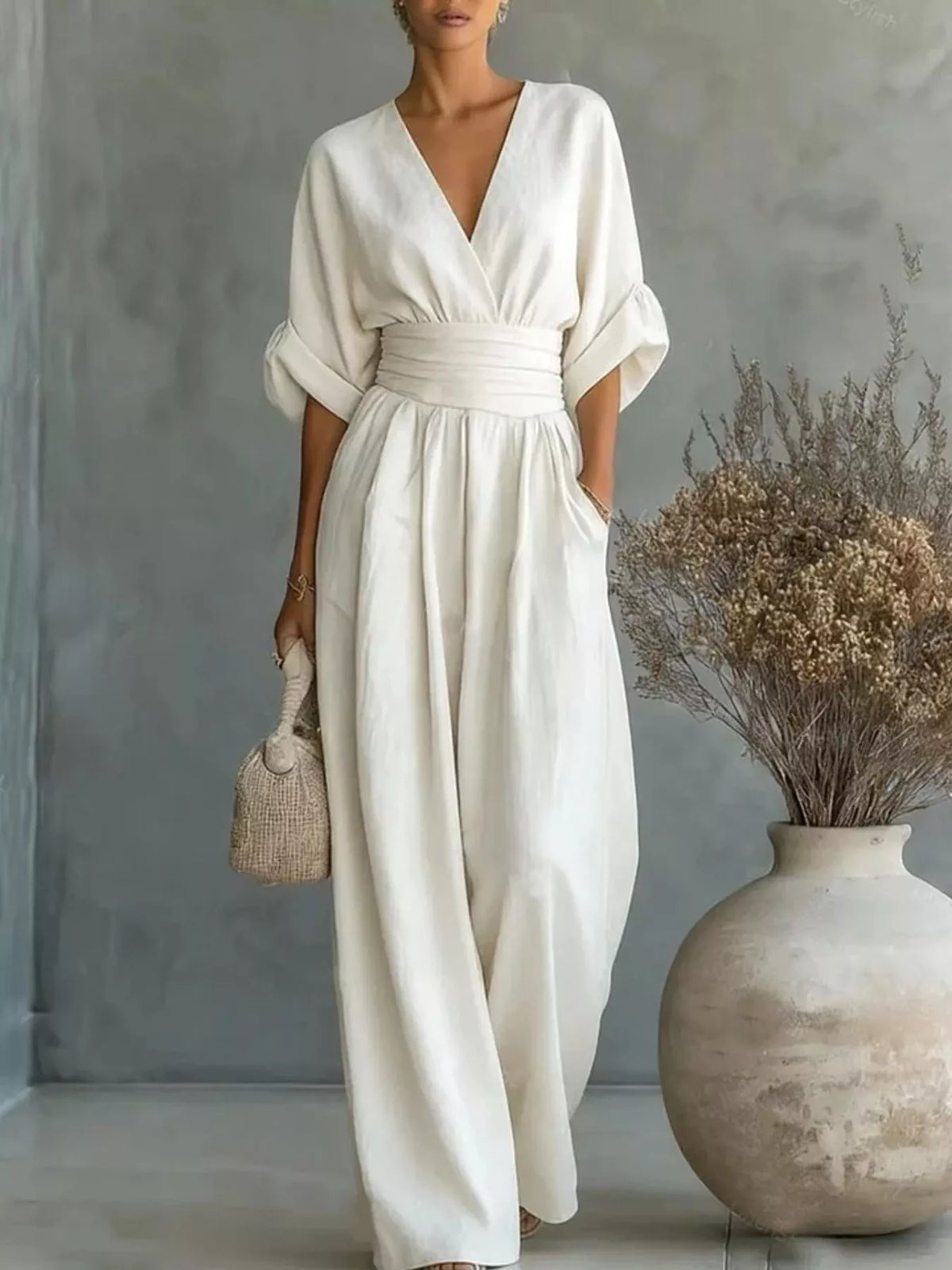 Full Size Half Sleeve Wide-Leg Jumpsuit Plus Size