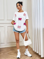Bow Round Neck Casual T-Shirt