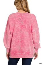 Zenana Halo Washed French Terry Exposed-seam Sweatshirt