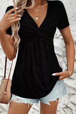 Twist Front V-Neck Short Sleeve Casual Blouse