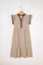 Stripe Plus Size Slit V Neck Tiered Flutter Sleeve Dress