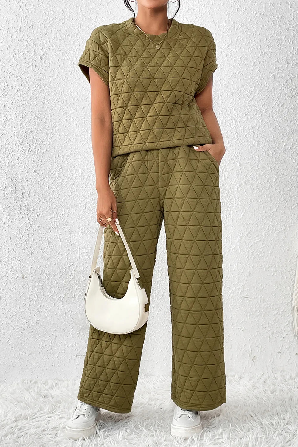 Short Sleeve Top and Pocketed Pants Lounge Set - Ladyez
