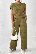 Short Sleeve Top and Pocketed Pants Lounge Set - Ladyez