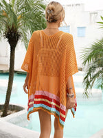 Slit Openwork V-Neck Half Sleeve Cover-Up - Ladyez