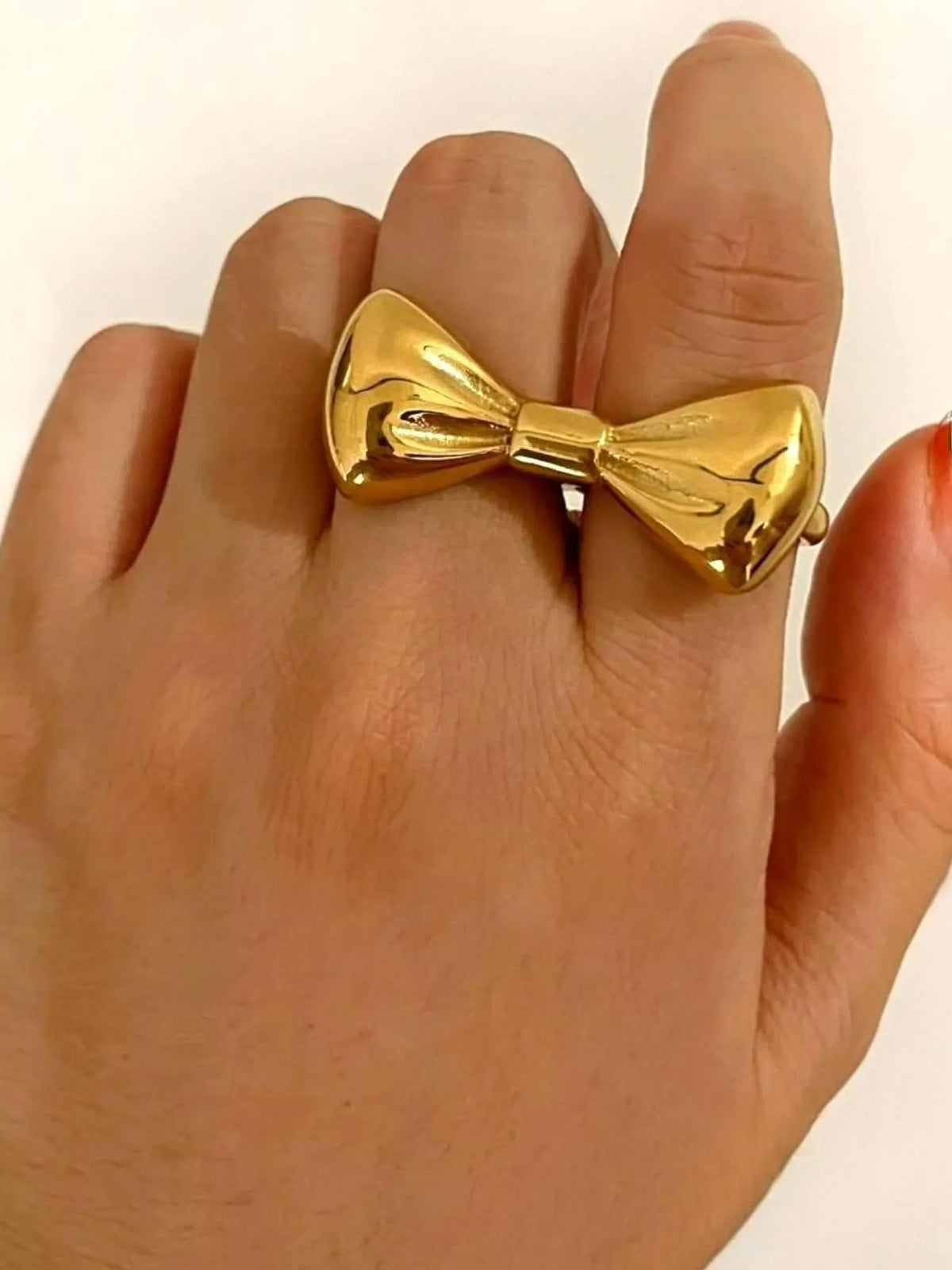 18K Gold-Plated Stainless Steel Bow Ring - Ladyez