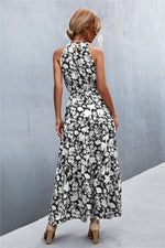 Printed Sleeveless Tie Waist Maxi Dress - Ladyez