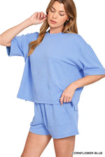 Zenana Raised Rib Short Sleeve Tee and Drawstring Shorts Set
