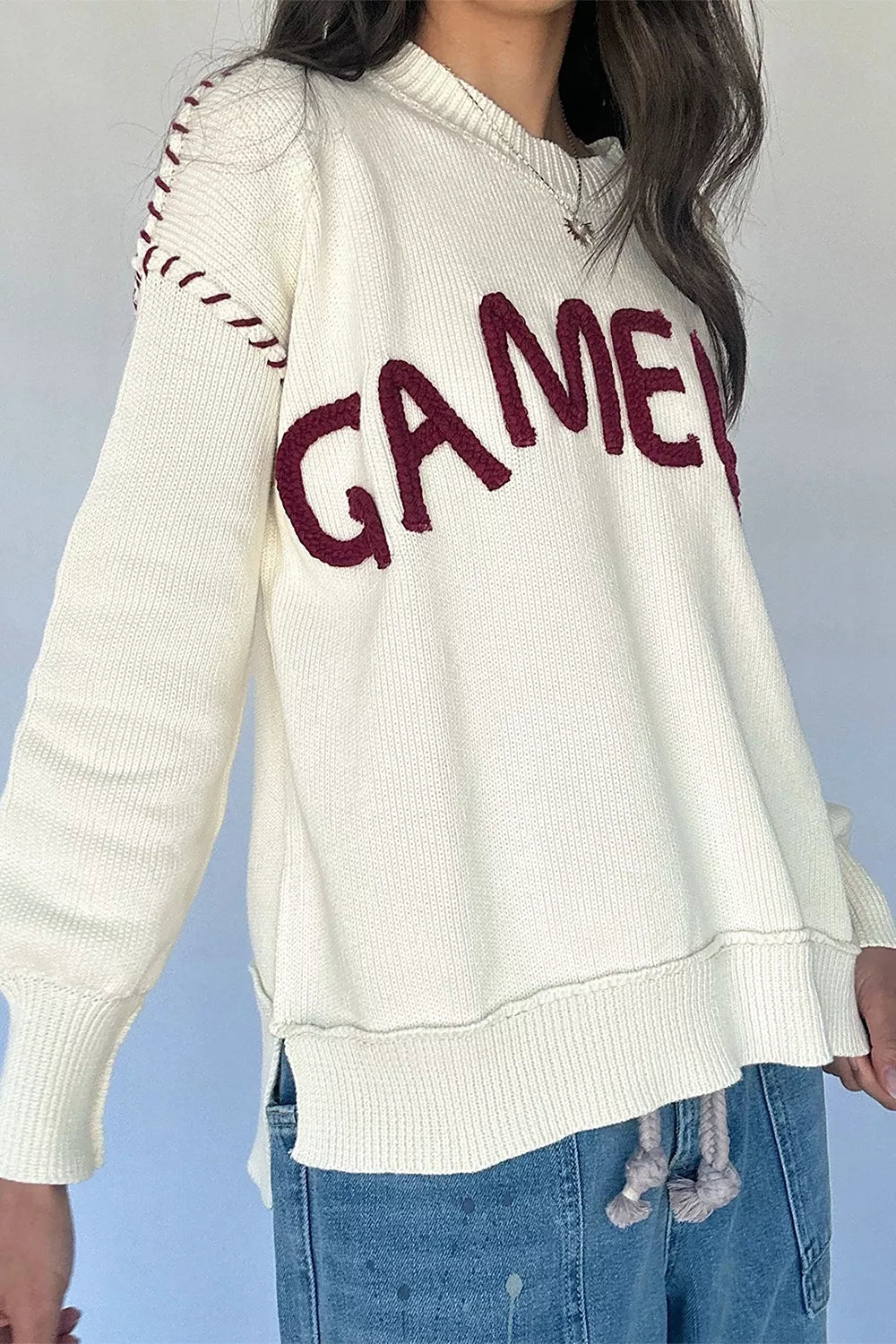 Drop Shoulder Game Day Letter Sweater