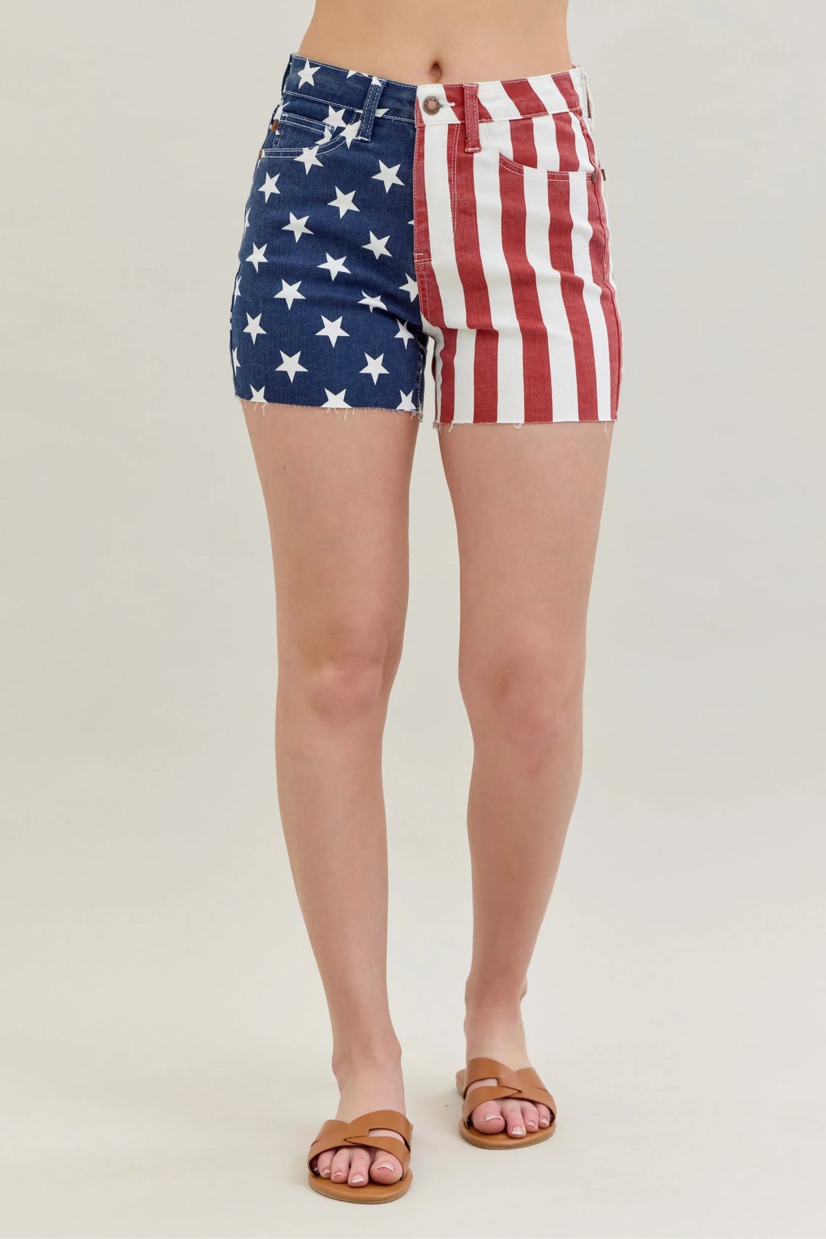 Judy Blue Full Size High Waist Americana Flag Fray Hem Shorts Plus Size - Ladyez