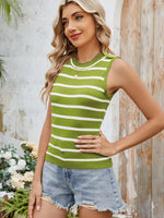 Striped Round Neck Tank - Ladyez