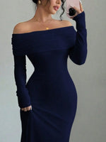 Off-Shoulder Long Sleeve Bodycon Maxi Dress - Ladyez