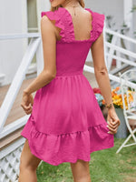 Smocked Square Neck Wide Strap Dress - Ladyez