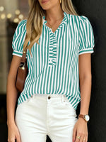 Frill Striped Puff Sleeve Blouse