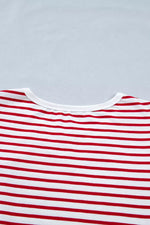 Stripe Contrast Trim Round Neck Short Puff Sleeve T Shirt