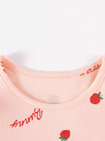 Children's Strawberry and Bunny Print Ruffled Long-Sleeve A-Line Dress