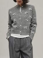 Bow Button Up Long Sleeve Cardigan