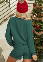 MERRY Round Neck Long Sleeve Top and Shorts Lounge Set - Ladyez