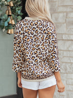 Mixed Leopard Patchwork 3/4 Sleeve Loose Shirt