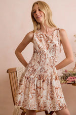 SO ME Shell Print Smocked Fit And Flare Mini Lined Dress