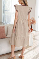 Stripe Plus Size Slit V Neck Tiered Flutter Sleeve Dress
